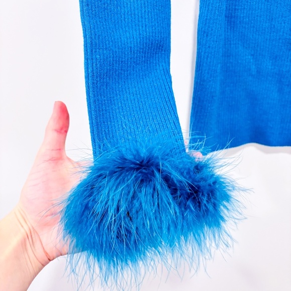 SHEIN – Ribbed turquoise sweater with feather cuffs | Size XL * - Picture 4 of 7